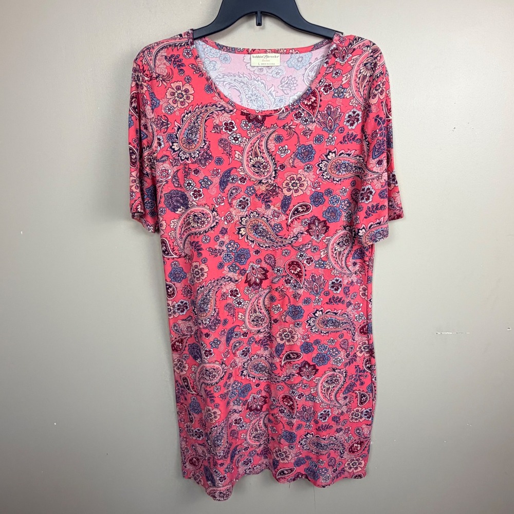 Bobbie Brooks Womens Pink Paisley Floral‎ Short Sleeve T-Shirt Shift Dress Large
